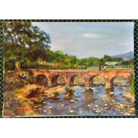 油畫-風景油畫 大平紅橋(張凱洋) - y13702 畫作系列 (已售出)